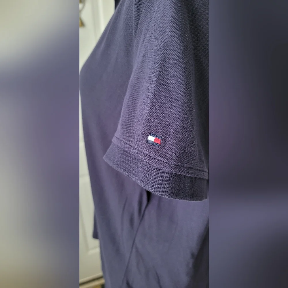 Y2K Tommy Hilfiger Polo Women's XL Navy Short Sleeve 1/4 Button Strechy Cotton - Picture 7 of 13